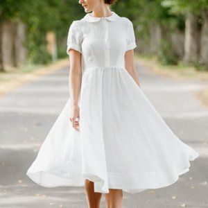 Son de Flor Pinstripe Grey and White Classic Twirl Dress XXS